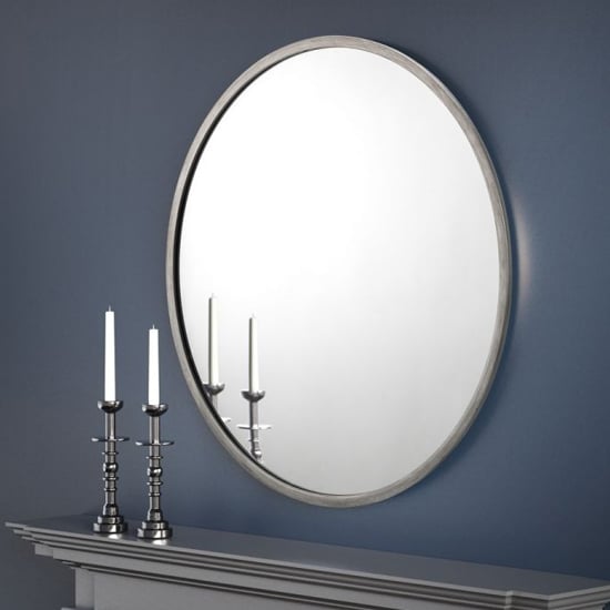 Read more about Oaklynn round wall mirror with pewter frame