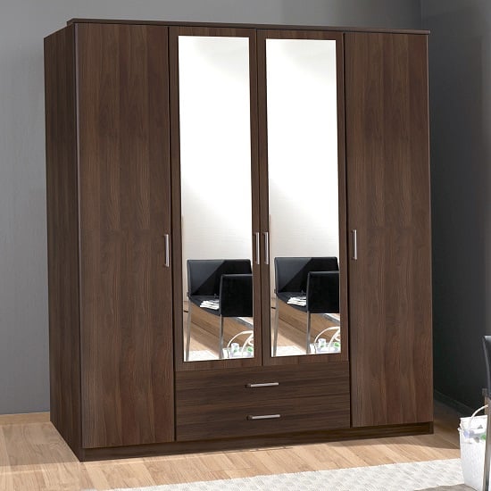 Product photograph of Octavia Mirrored Wardrobe In Walnut With 4 Doors from Furniture in Fashion