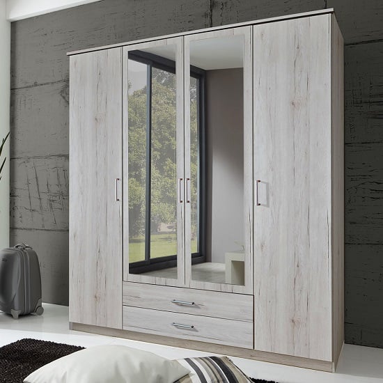 Product photograph of Octavia Mirrored Wardrobe In White Oak With 4 Doors from Furniture in Fashion