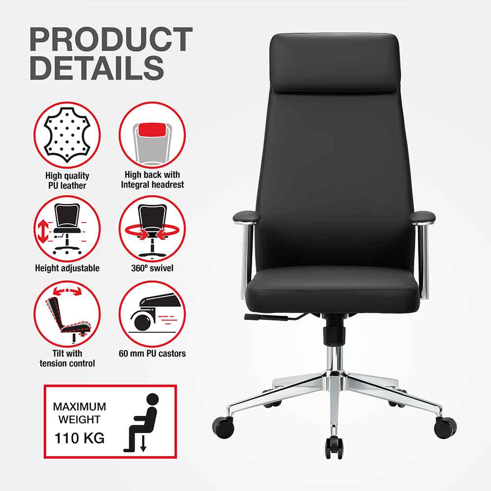 Odenton Faux Leather High-backed Executive Home And Office Chair - Black
