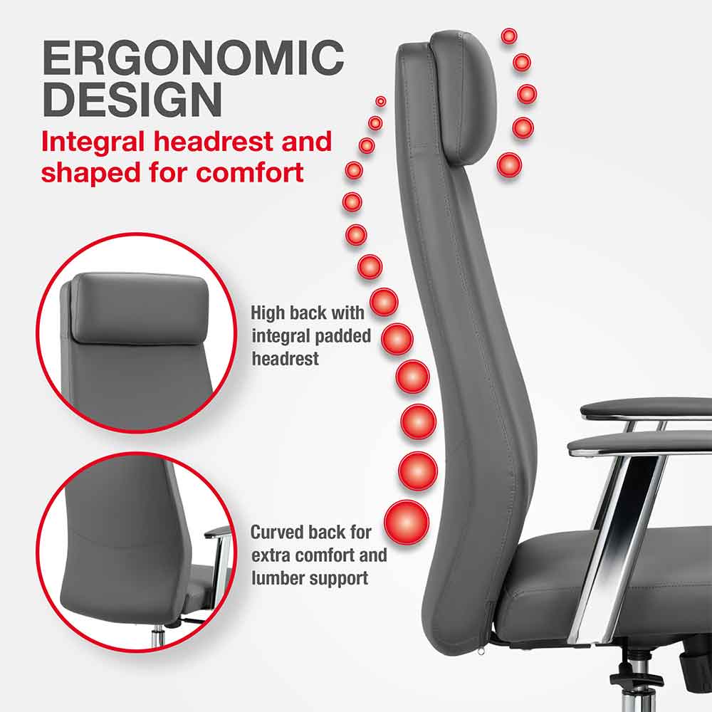 Odenton Faux Leather High-backed Executive Home And Office Chair - Grey
