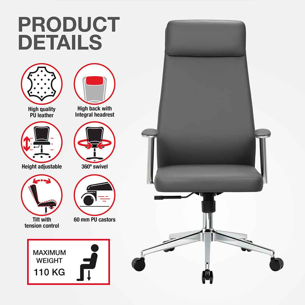 Odenton Faux Leather High-backed Executive Home And Office Chair - Grey