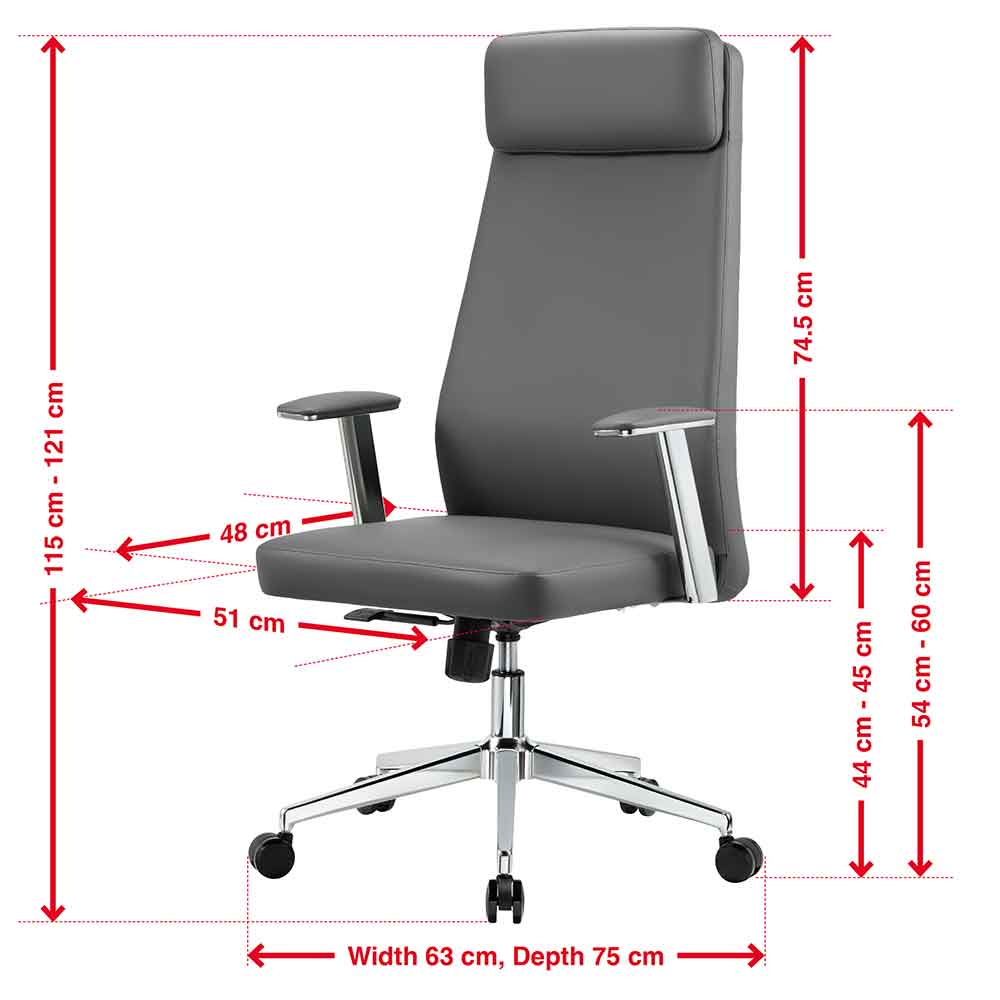 Odenton Faux Leather High-backed Executive Home And Office Chair - Grey