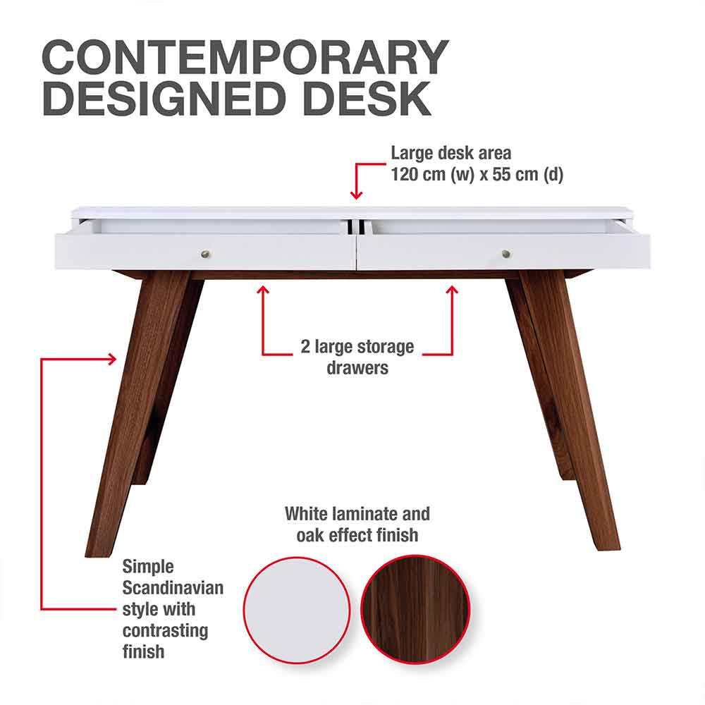 Odenton Wooden Laptop Desk With 2 Drawers - Walnut And White