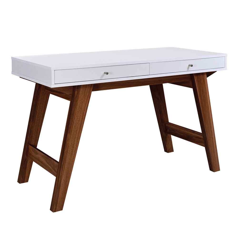 Odenton Wooden Laptop Desk With 2 Drawers - Walnut And White