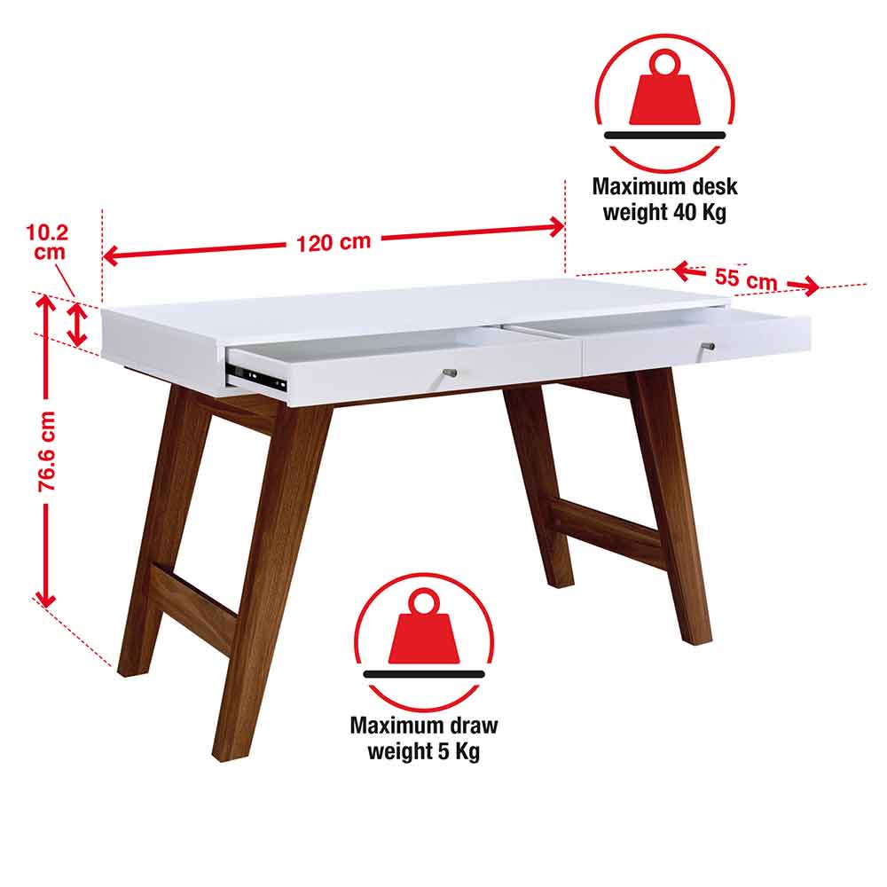Odenton Wooden Laptop Desk With 2 Drawers - Walnut And White