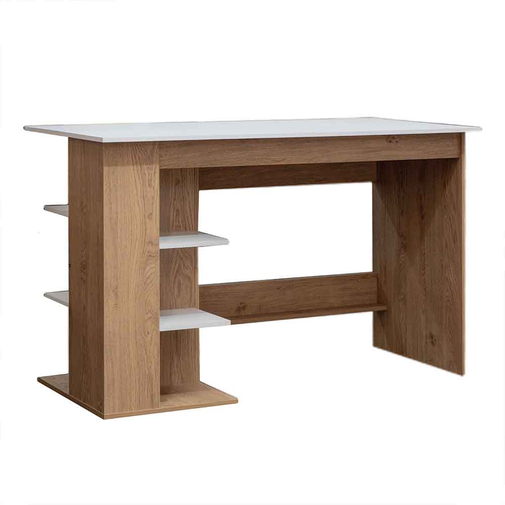 Odenton Wooden Laptop Desk With 2 Shelves - White And Oak