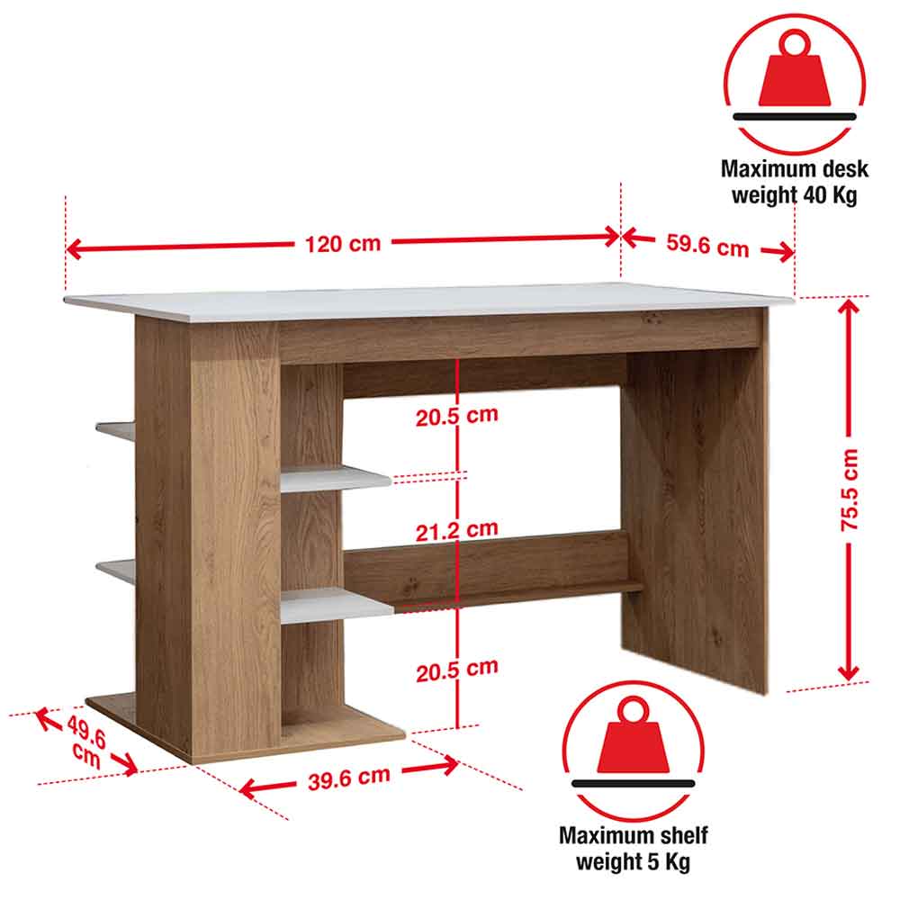 Odenton Wooden Laptop Desk With 2 Shelves - White And Oak