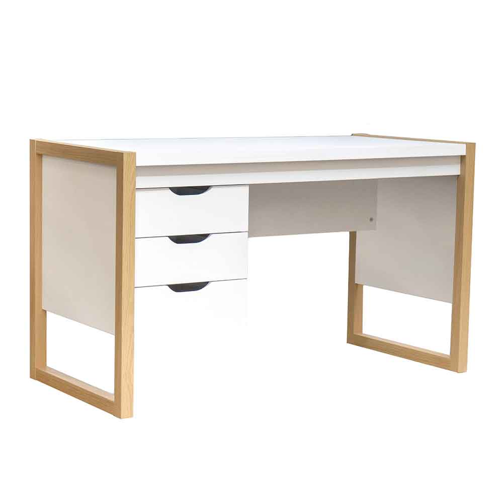 Odenton Wooden Laptop Desk With 3 Drawers - White And Oak