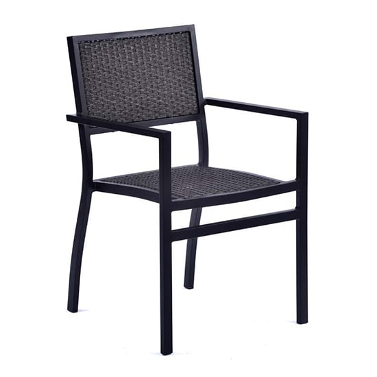 Oderico Outdoor Armchair In Black With Grey Rattan