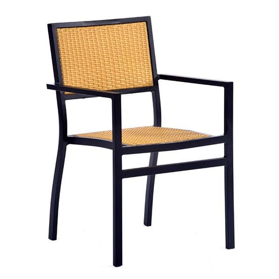 Product photograph of Oderico Outdoor Armchair In Black With Teak Rattan from Furniture in Fashion