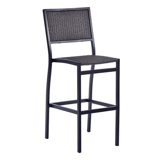 Read more about Oderico outdoor bar chair in black with grey rattan