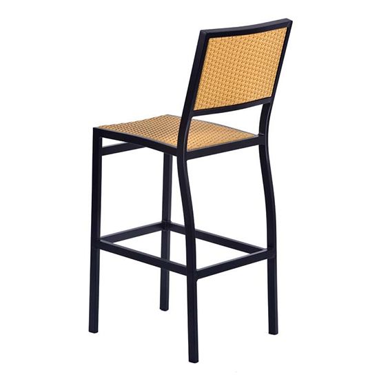 Oderico Outdoor Bar Chair In Black With Teak Rattan