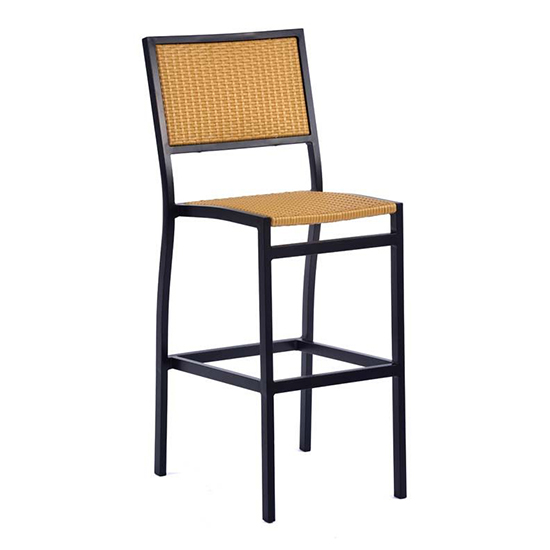Read more about Oderico outdoor bar chair in black with teak rattan