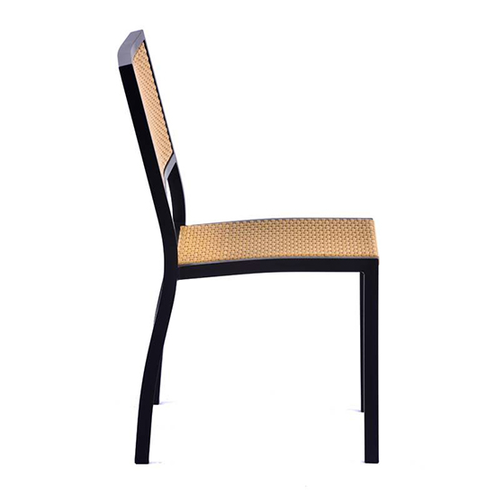 Oderico Outdoor Side Chair In Black With Teak Rattan
