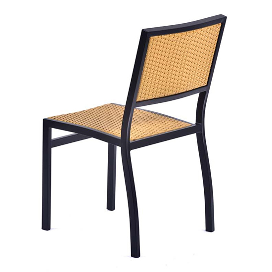 Oderico Outdoor Side Chair In Black With Teak Rattan