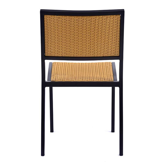 Oderico Outdoor Side Chair In Black With Teak Rattan