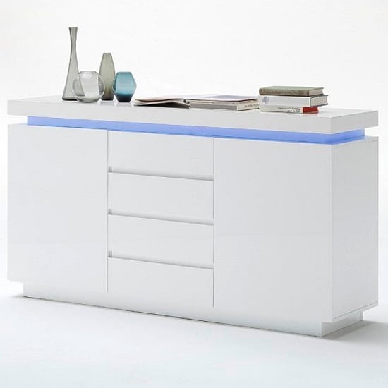 Odessa White High Gloss Sideboard With 2 Door 4 Drawer And LED_2
