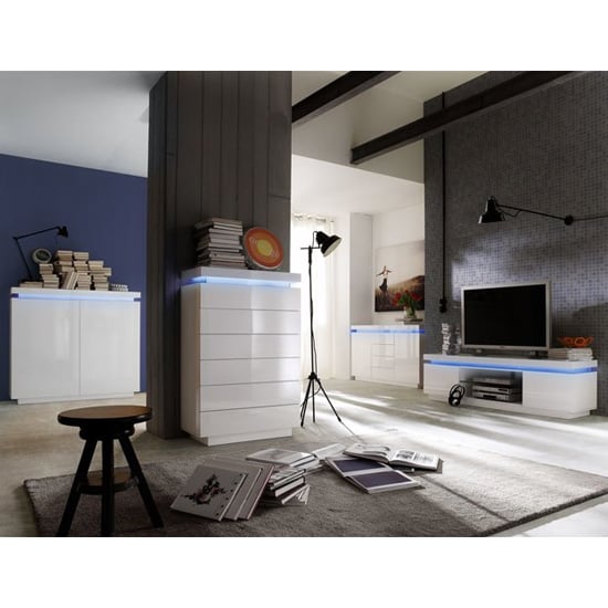 Odessa LED High Gloss Sideboard With 2 Doors 4 Drawers In White_6