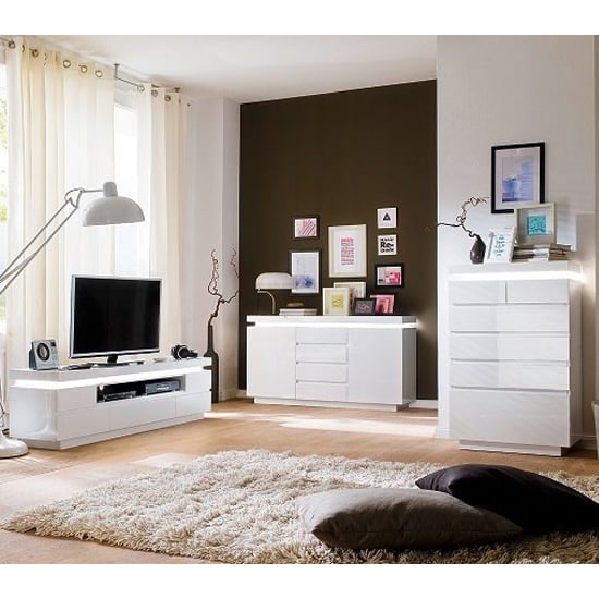 Odessa LED High Gloss Sideboard With 2 Doors 4 Drawers In White_7