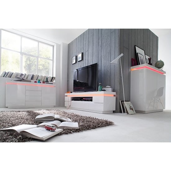 Odessa LED High Gloss Sideboard With 2 Doors 4 Drawers In White_8