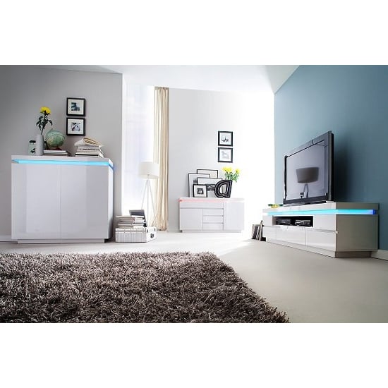 Odessa LED High Gloss Sideboard With 2 Doors 4 Drawers In White_9