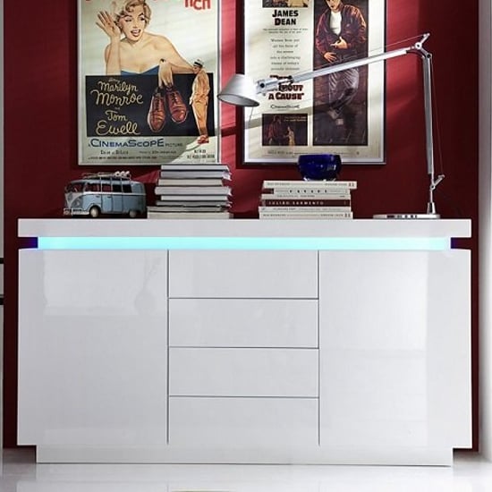 Odessa White High Gloss Sideboard With 2 Door 4 Drawer And LED_1