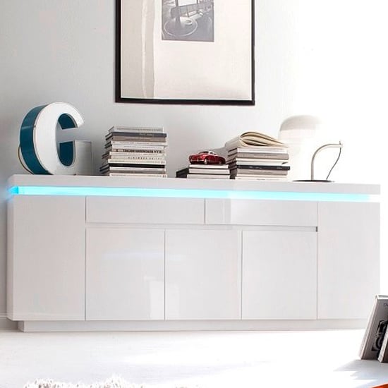 Photo of Odessa white high gloss sideboard with 5 door 2 drawer and led