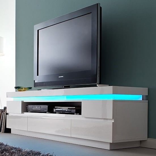 Odessa White High Gloss TV Stand With 5 Drawers And LED Lights_1