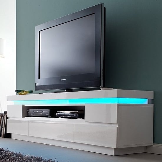 Read more about Odessa white high gloss tv stand with 5 drawers and led lights