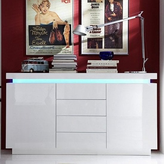 Read more about Odessa white high gloss sideboard with 2 door 4 drawer and led