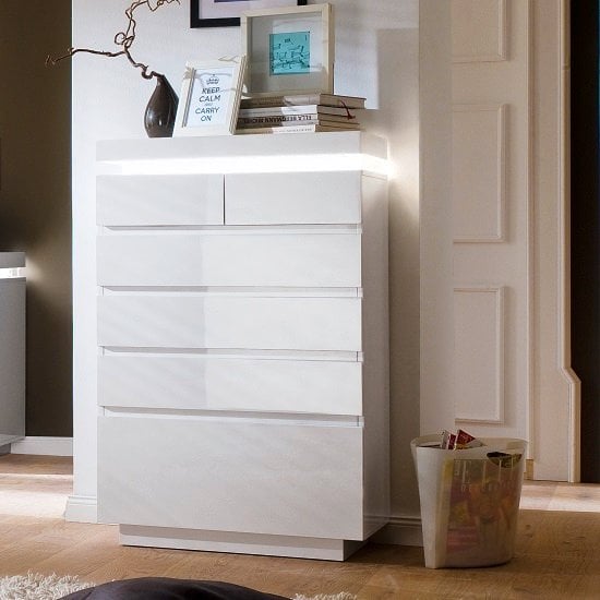 Product photograph of Odessa Sideboard Chest Of Drawers In High Gloss White With Led from Furniture in Fashion