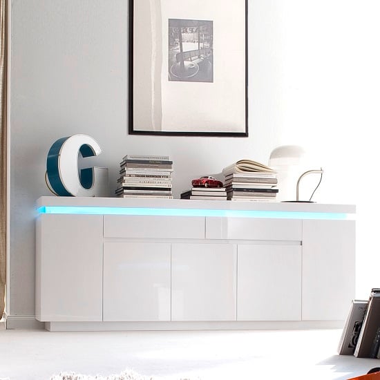 Odessa Large Sideboard 2 Drawer 5 Door Gloss White With LED Click To Enlarge - Odessa Large Sideboard 2 Drawer 5 Door Gloss White With LED