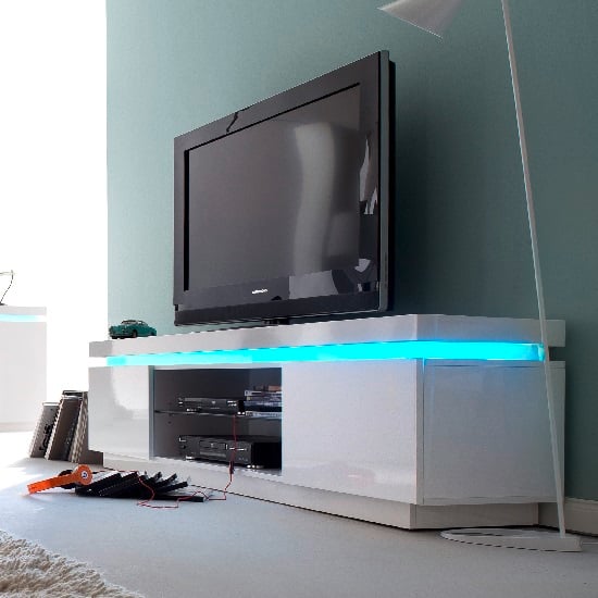 Odessa 2 Door Lowboard Tv Stand in High Gloss White With LED