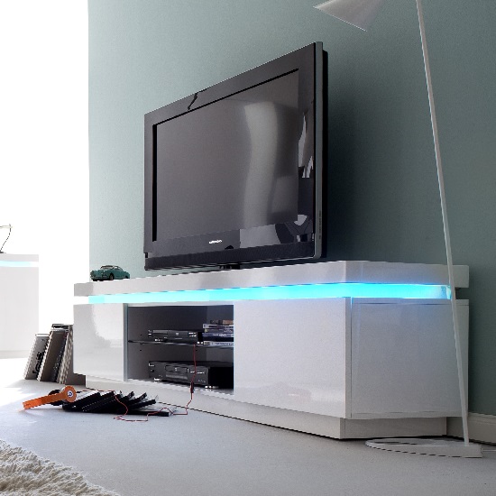 Read more about Odessa 2 door lowboard tv stand in high gloss white with led