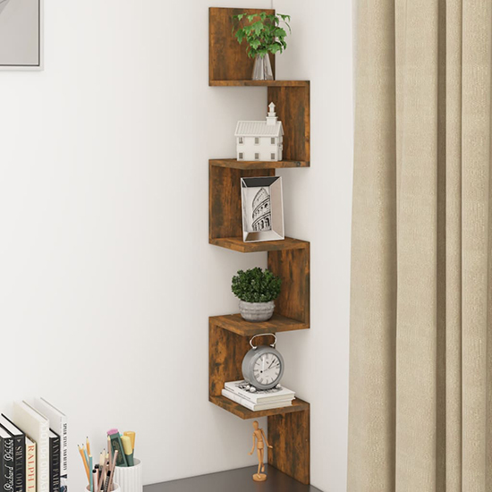Odierne Corner Wooden Wall Shelf In Sonoma Oak Furniture in Fashion