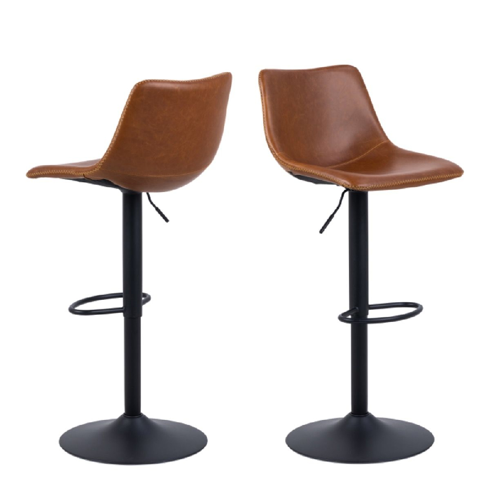 Read more about Ogden brown leather bar stools in pair
