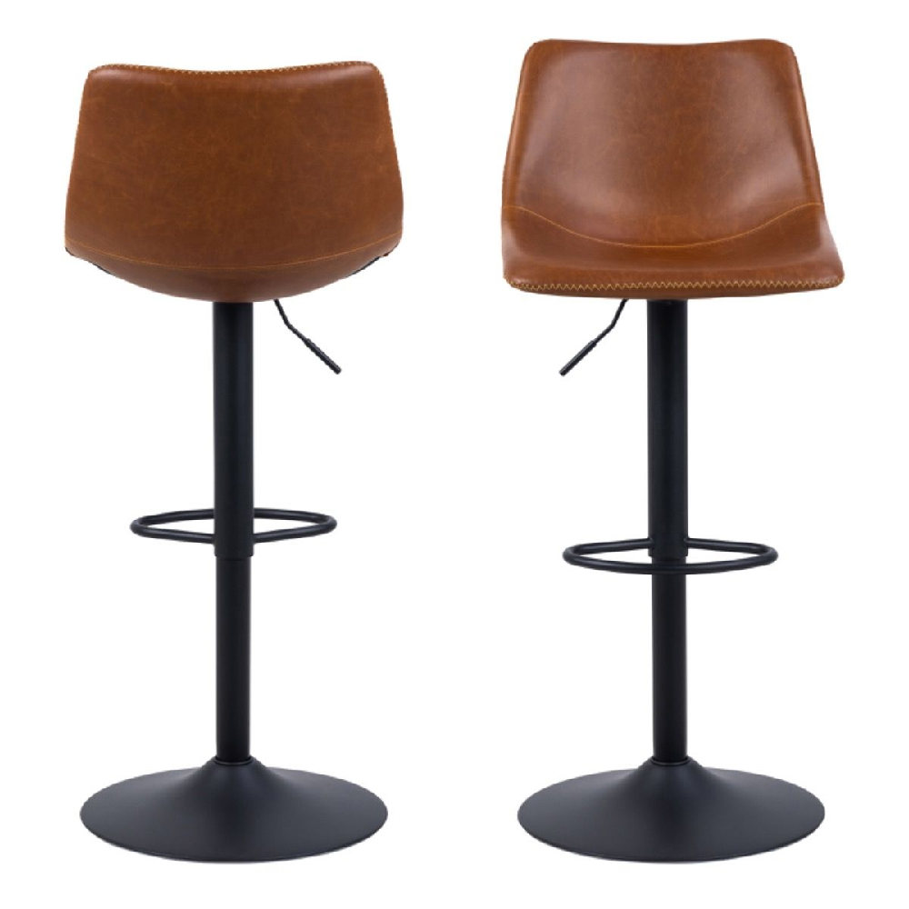 Ogden Brown Leather Bar Stools In Pair