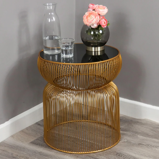 Ogden Curve Black Glass Top Side Table With Gold Wire Base_2