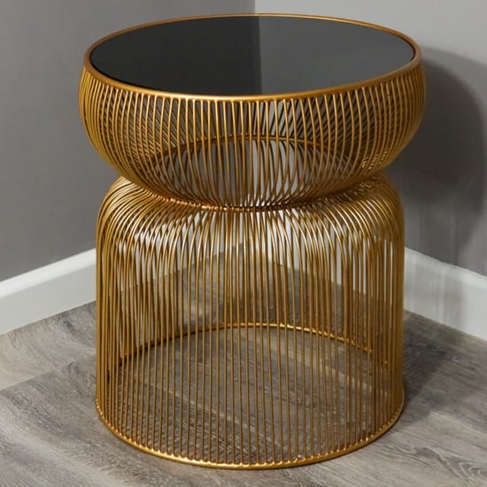 Ogden Curve Black Glass Top Side Table With Gold Wire Base_3