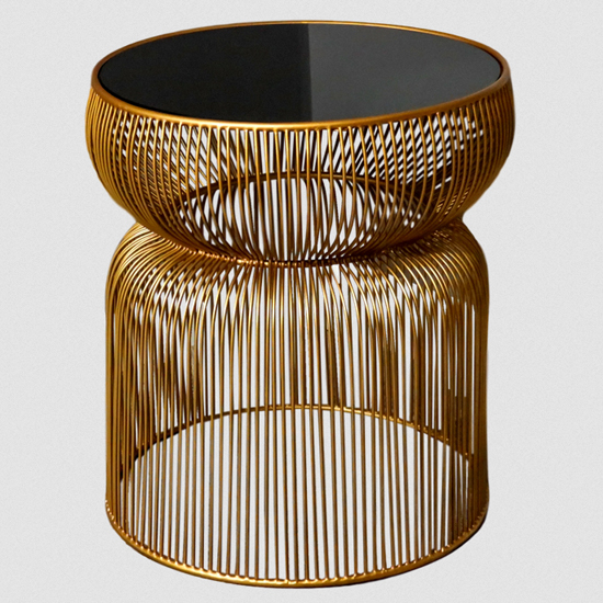 Ogden Curve Black Glass Top Side Table With Gold Wire Base_4