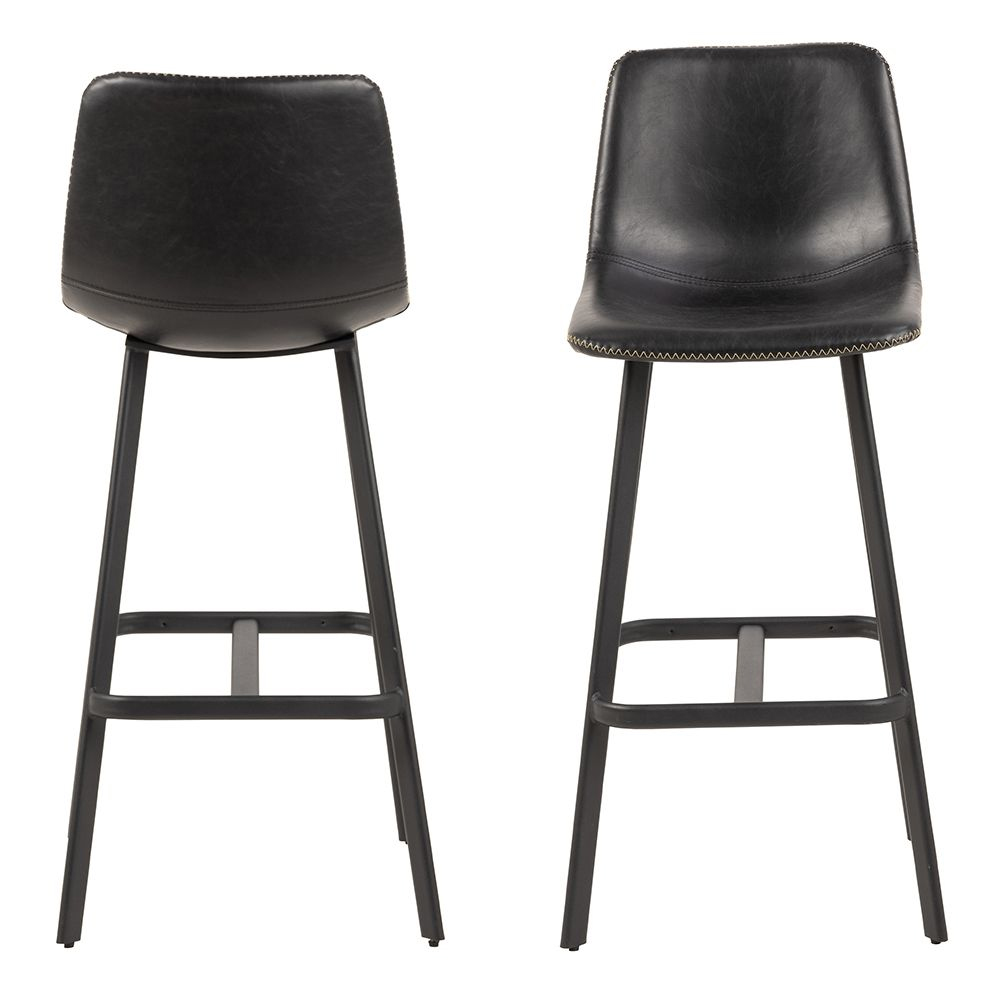 Ogden Matt Black Leather Bar Chairs In Pair