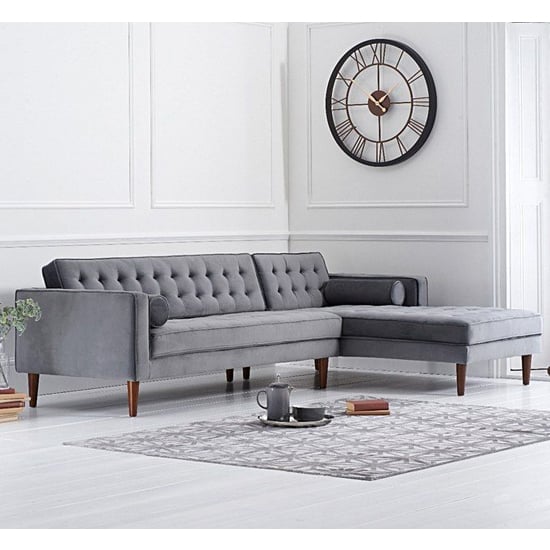 Omak Velvet Right Facing Corner Chaise Sofa In Grey