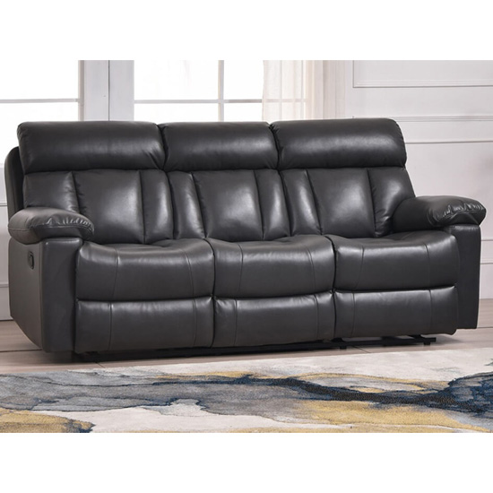 Ohio Recliner Bonded Faux Leather 3 Seater Sofa In Grey FiF