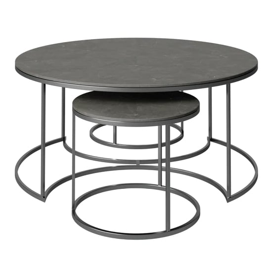 Read more about Ohrid matte grey ceramic nesting coffee tables with metal frame