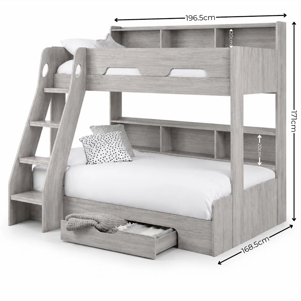 Oihane Wooden Triple Sleeper Bunk Bed in Grey Oak
