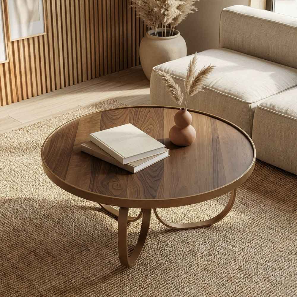 Oita Round Wooden Coffee Table in Walnut