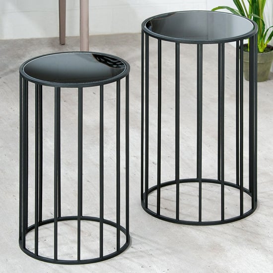 Product photograph of Ojai Black Glass Set Of 2 Side Table Round With Metal Frame from Furniture in Fashion