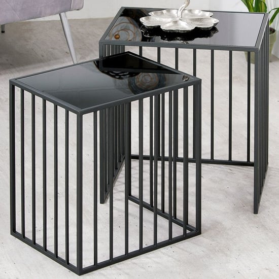 Product photograph of Ojai Black Glass Set Of 2 Side Table Straight With Metal Frame from Furniture in Fashion