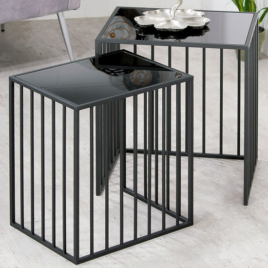 Read more about Ojai black glass set of 2 side table straight with metal frame